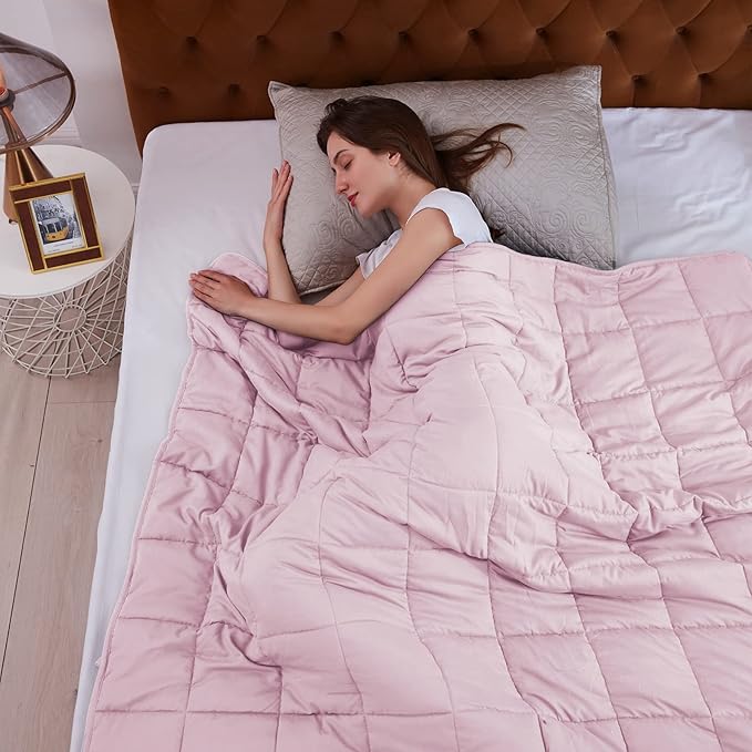 L'AGRATY Weighted Blanket - 60"x80" 22lbs Cooling Breathable Heavy Blanket Microfiber Material with Glass Beads Big Blanket for Adult All-season Summer Fall Winter Soft Thick Comfort Blanket