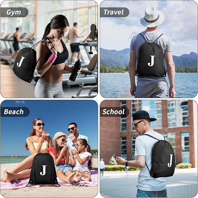 ZOMFELT 6Pcs Drawstring Backpack Drawstring Gym Bags, Foldable Draw String Backpack with Multiple Colors and Letters, Lightweight Polyester Cinch Bag for Gift, Beach, Sports, Travel, Swim (Letter J)