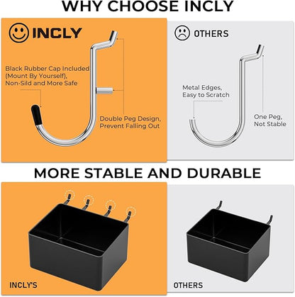 INCLY 278PCS Pegboard Accessories Organizer Kit, Peg Board Hooks Assortment with Bins for Organizing Various Tools, Fit 1/8 or 1/4 inch Pegboard for Hanging Storage, Garage Wall Attachments