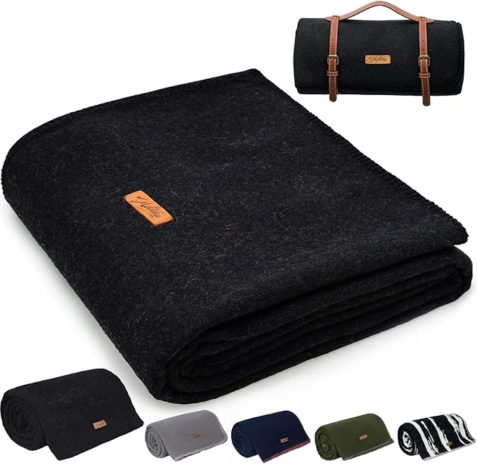 100% Wool Blanket, 48" x 62", Warm, Thick, Washable, Military Wool Blanket, Great for Camping, Outdoors, Sporting Events, Survival Kits