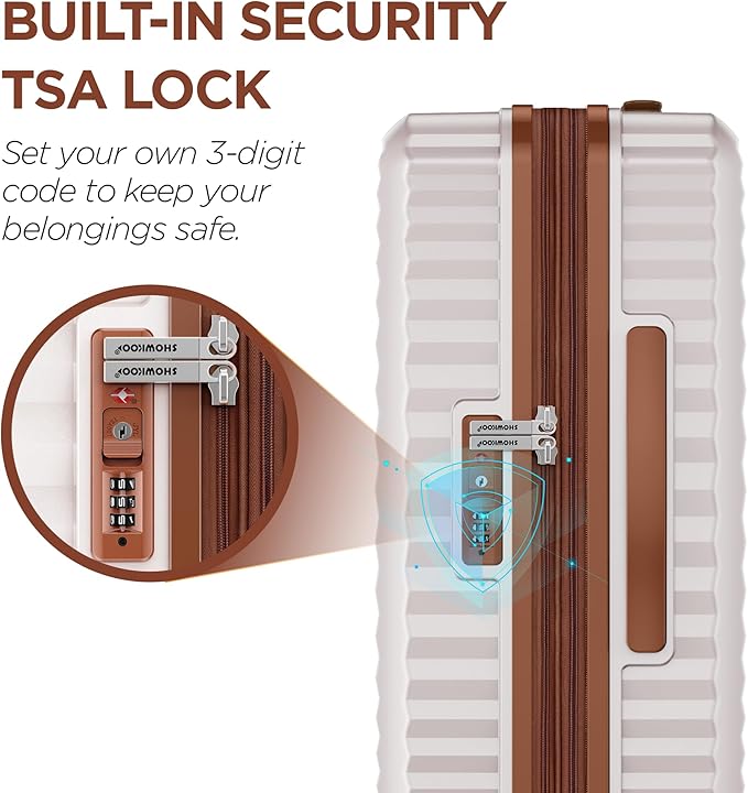 SHOWKOO Suitcase Hardside Expandable Luggage Set, Suitcase with Double Spinner Wheels TSA Lock 3 Piece Set Beige White (DB/TB/28in)