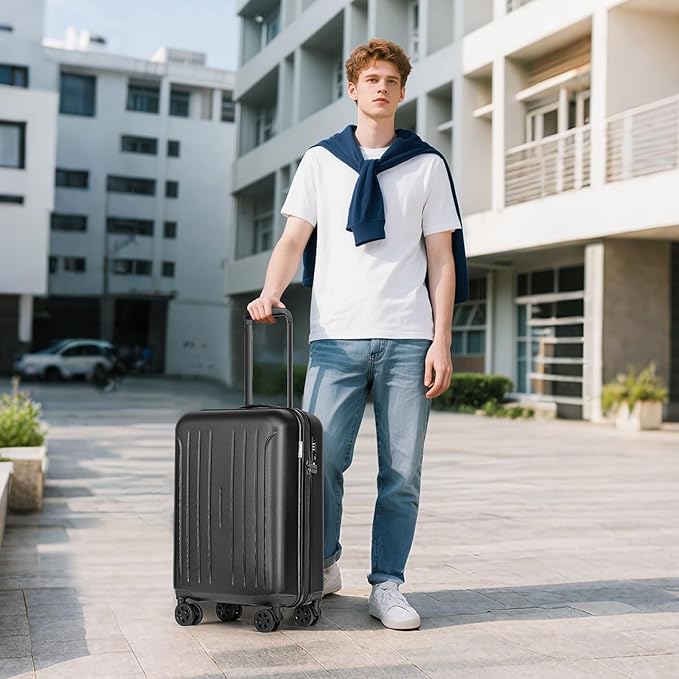 KYME Suitcase Hardshell With Double Spinner Wheels, PC+ABS TSA Lock Travel Luggage (Black, 2Pcs Set(20"/24"))