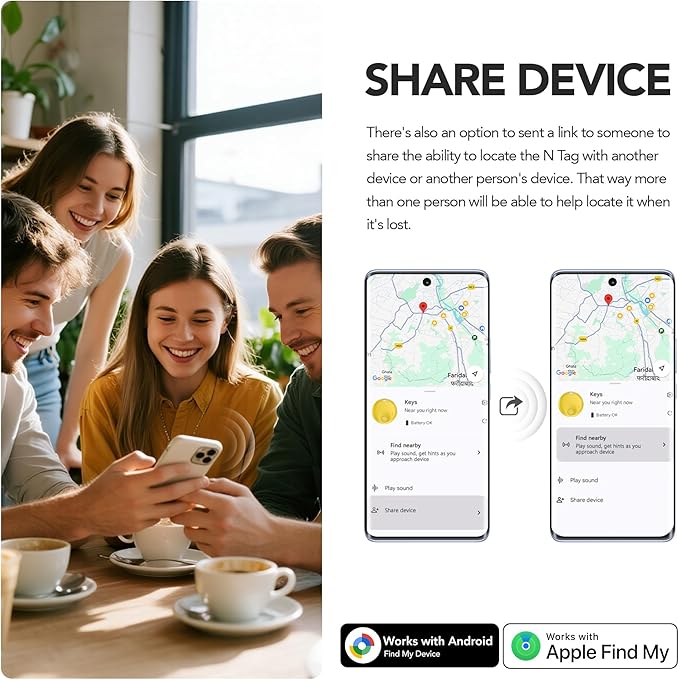 FindTag Duo - Dual System Tracker for iOS or Android, Bluetooth Tracking Tag/Key Finder/Luggage Tracker/Item Locator, Compatible with iOS Find My or Google Find Hub App (Yellow)