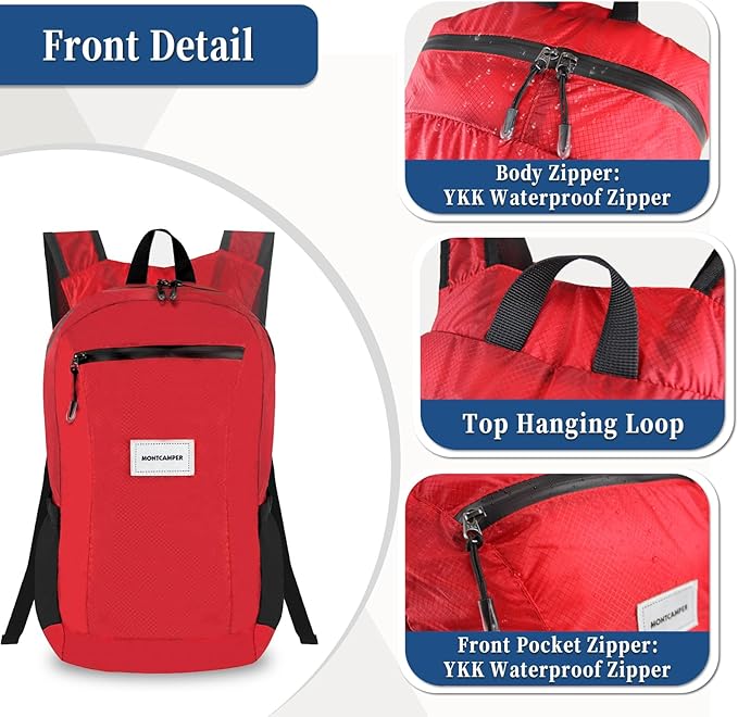 Hiking Daypack - Lightweight & Water-Resistant Portable Backpack for Travel, Camping, Outdoor Adventures(25L, red)