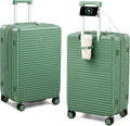 Hard Shell Suitcases Travel Expandable Luggage, 24 Inch Check in Luggage with Spinner Wheels Cup Holder Charger Built in, Checked Medium Suitcase Lightweight Suitcases, Forest Green