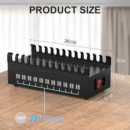 300W USB Charging Station, ALI SEA 22 Port USB Fast Charging Station for Multiple Devices, Multi Charger Station Organizer Compatible with Cellphone, Tablet, Kindle, iPad and More
