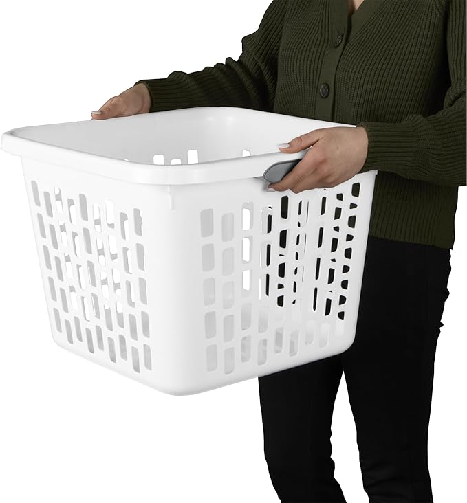Sterilite 6-Pack 1.5 Bushel Capacity Square Laundry Basket, White – Plastic Clothes Hamper Storage with Ventilated Rectangular Holes & Large Comfort Grip Handles for Easy Carry