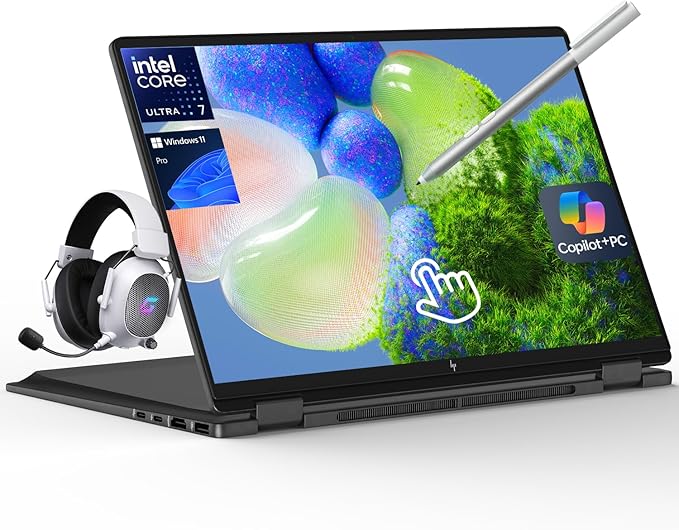 HP OmniBook X Flip 16 2-in-1 Laptop: 16" FHD+ Touchscreen, Intel Core Ultra 7 (NPU 47 Tops), 16GB RAM, 512GB SSD, Intel Arc 140V GPU, Copilot+ PC, Eclipse Gray, W/Pen Accessories, Windows 11 Pro