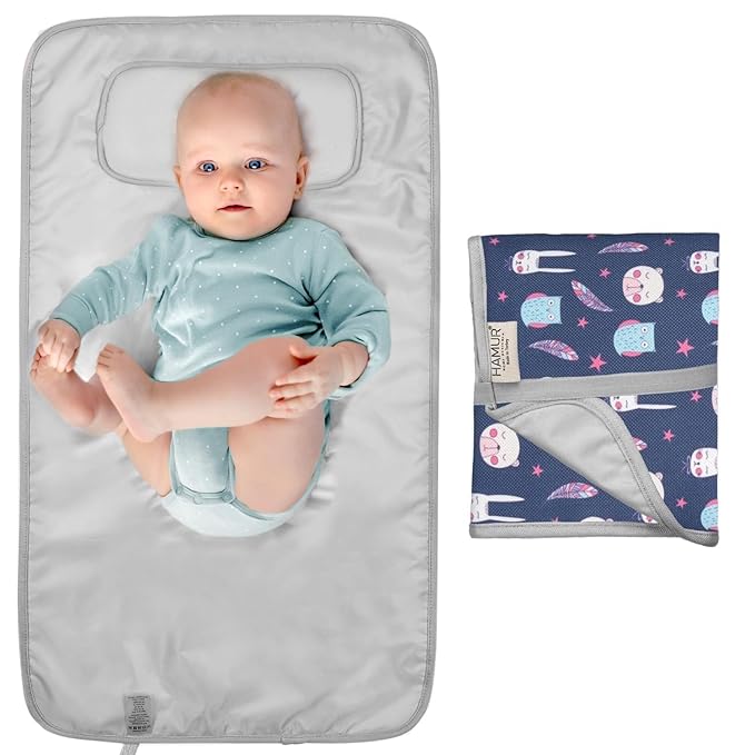 HAMUR HOME Portable Baby Changing Pad – Waterproof, Foldable & Lightweight Travel Mat – Soft & Machine Washable Diaper Changer – Compact & Durable (Purple)