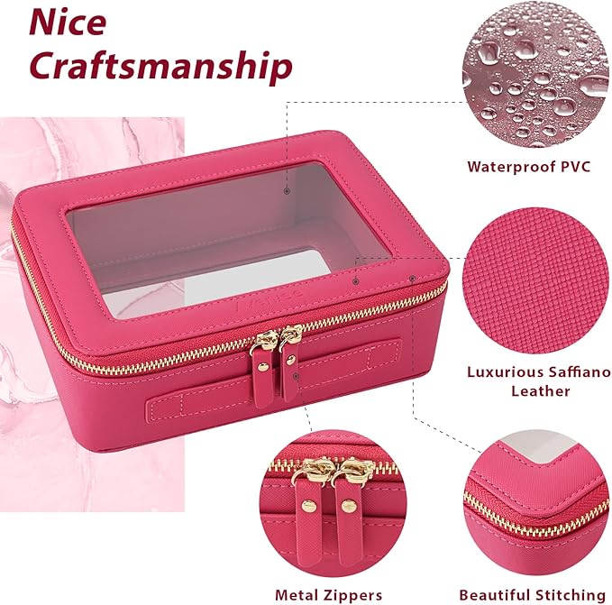 Aveniee Clear Makeup Bag Organizer,Large Travel Toiletry Bag for Women, Waterproof Cosmetic Pouch with Zippers,Car Organizers and Storage Case for Accessories,Hotpink