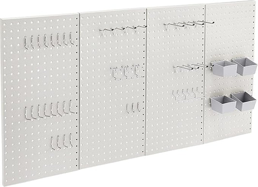 Amazon Basics Rectangular Metal Pegboard Kit for Wall Storage, Rust and Scratch Resistant, 48-Piece, Gray