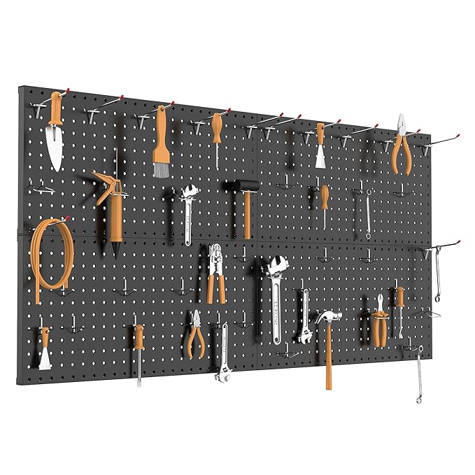 TORACK 4-Pack 12x24 inch Metal Pegboard Panels for Wall, Garage Tools Pegboard for Workbench, Modular Peg Board, Tool Organizer Board for Pegs(Black)