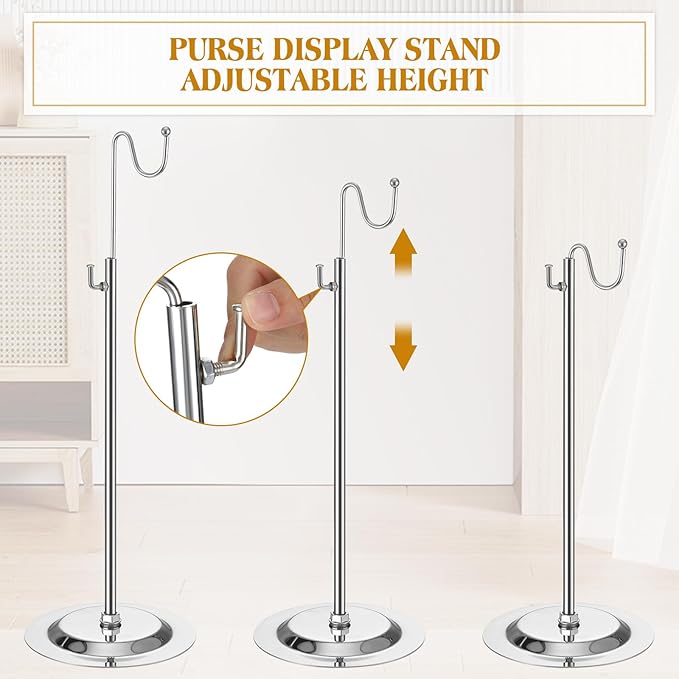 Therwen 6 Pcs Bag Display Stands Purse Display Stand Adjustable Height Handbag Holder for Home Boutique Store Counter Retail(Silver)