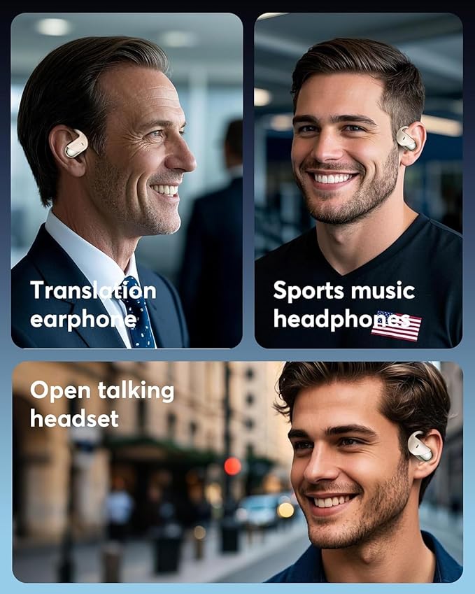 AI Translator Earbuds Real-Time 144 Languages & Accents, 3-in-1 Open Ear Wireless Bluetooth Earbuds with Charging Case,Translation Device for Travel Business Learning Compatible with iOS and Android