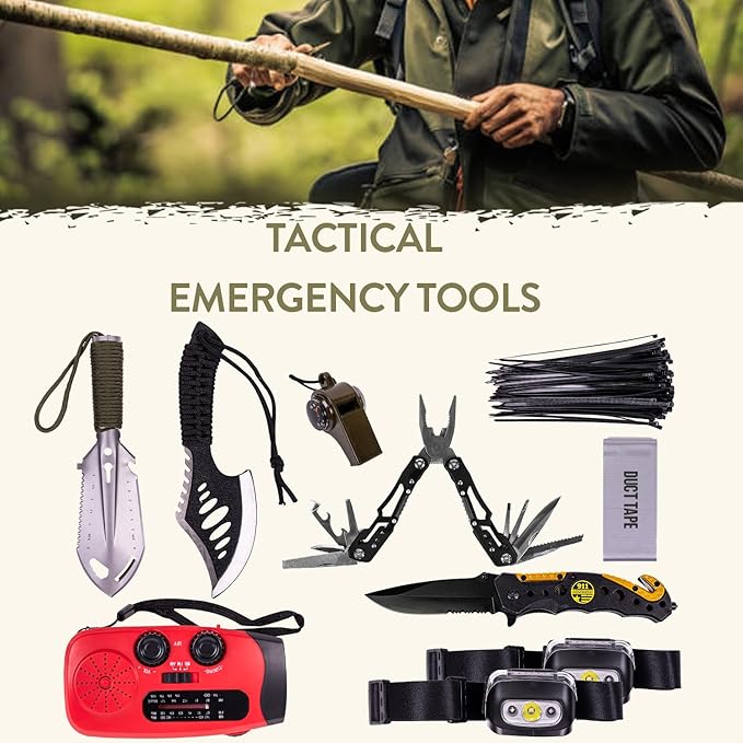72-Hour Survival Kit | Emergency Bug Out Bag with First Aid, Water Filter, Food, Tools | 45L Tactical Backpack for Camping, Hiking, Outdoor Emergency Preparedness