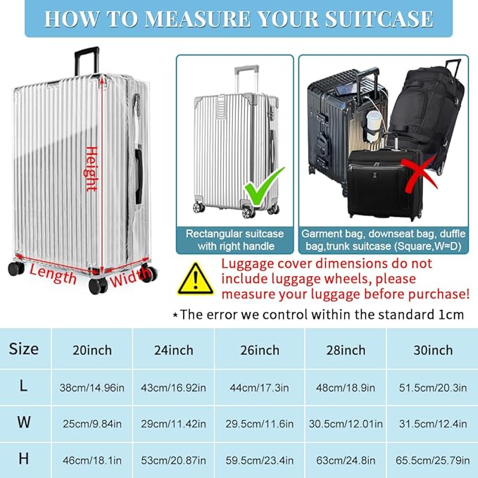 Yotako Upgraded Zippered Clear PVC Suitcase Cover, 28 Inch Luggage Covers for Suitcase Luggage Protector Cover 28''