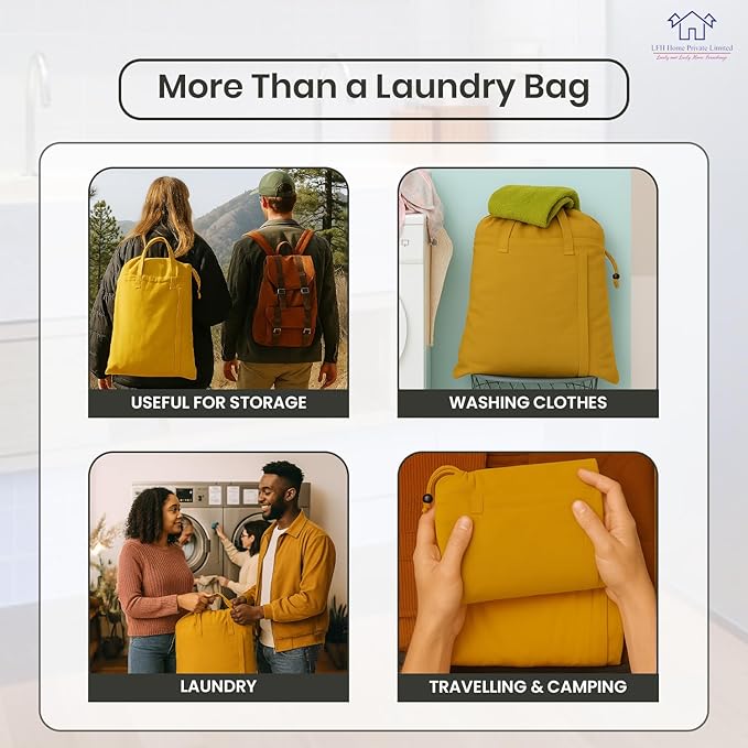 LFH Home Cotton Canvas Large Laundry Bag with Handle, Heavy Duty Drawstring Closure Washable Laundry Bags, School Travel, Home, Hotel, College Dorm, Organizer Sack, Toys Clothes 24x36-Yellow