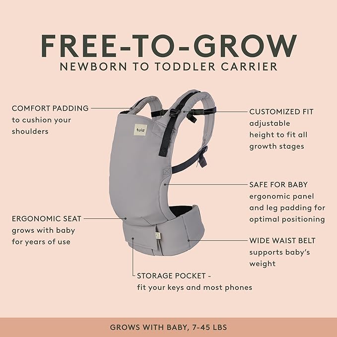 Baby Tula Breathable Mesh Explore Panel Free-to-Grow Baby Carrier - Adjustable, Newborn to Toddler Carrier - Ergonomic Fit for 7lbs to 45lbs - 3 Position Carrying Options - Beyond (Steel Blue/Dash)
