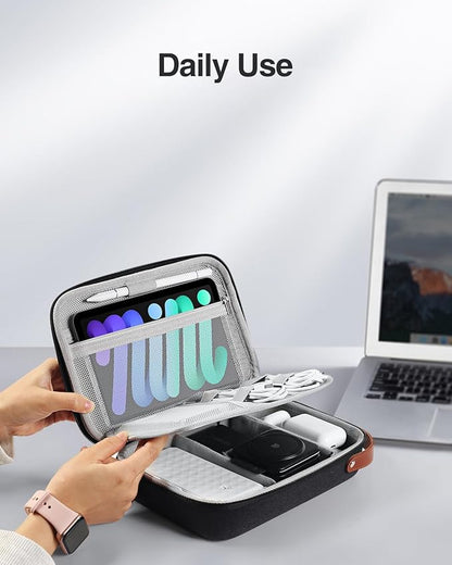 Luxtude Tech Organizer Travel Case, Portable Electronics Organizers, Hard Case for Electronics, Black Tech Bag, Charger Cases, Carrying Cases for iPad Mini (Up to 7.9’’), Mouse