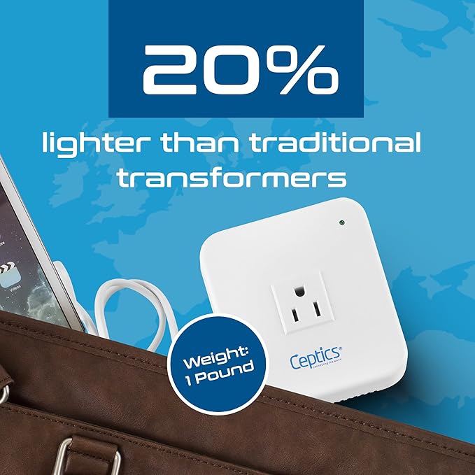 Ceptics 300 Watt Step Down Voltage Converter – Converts 220V/240V to 110V/120V – Perfect for Hair Straighteners, Laptops, and Chargers – CE Certified Travel Converter
