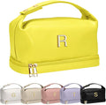 Gifts for Women 40s, Personalized Makeup Bag with Handle, Initial Double Layer Cosmetic Bag with Makeup Brush Organizer, Cute Cosmetic Pouch for Women, Gifts for Friends Female Mom