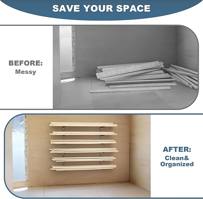 Ultrawall Lumber Storage Rack Wall Mount Wood Storage Racks, Metal Wood Organizer Racks for Shed, Workshop, Garage, Holds Up 220 LBS Per Level (Pack of 4, Black)