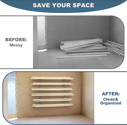 Ultrawall Lumber Storage Rack Wall Mount Wood Storage Racks, Metal Wood Organizer Racks for Shed, Workshop, Garage, Holds Up 220 LBS Per Level (Pack of 4, Black)