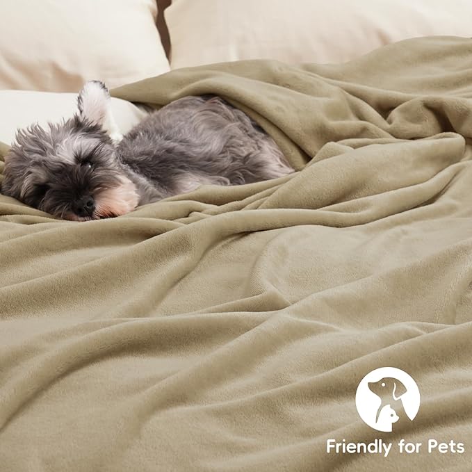 PHF Ultra Soft Fleece Blanket Queen Size, No Shed No Pilling Luxury Plush Cozy 300GSM Lightweight Blanket for Bed, Couch, Chair, Sofa Suitable for All Season, 90" x 90", Khaki