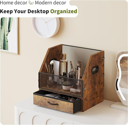 Vinyl Record Storage Crate with Fabric Drawer, Wooden LP Album Storage Holder for 12" Vinyls, All-in-One Organizer Holds 60 LPs