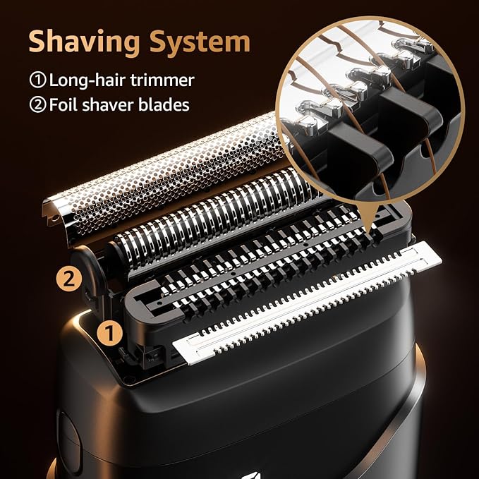 Electric Foil Shavers for Men: Mini Electric Razor for Face - IPX7 Waterproof Cordless Razor with LED Display & Fast Charge - Micro-Comb Technology & Precision Blades