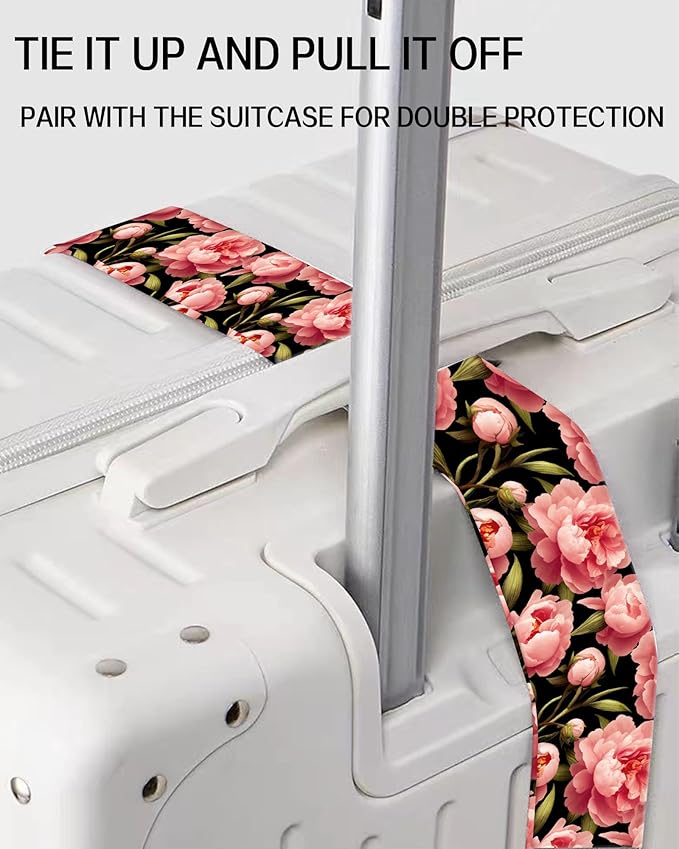 Luggage Straps for Suitcases, Adjustable Travel Belt, Durable Wide Luggage Strap, Cute Suitcase Strap Identifiers with Buckle, Bag Straps for Luggage, Luxury Red Flowers