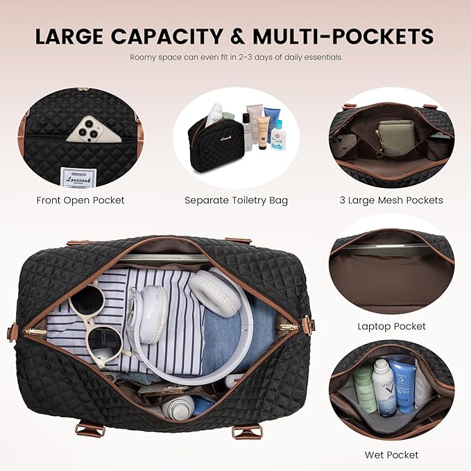 LOVEVOOK Travel Duffle Bag,Weekender Bags for Women with Shoe Compartment，Carry on Overnight Bag with Toiletry Bag,Gym Duffel Bag with Wet Pocket, Hospital Bags for Labor and Delivery