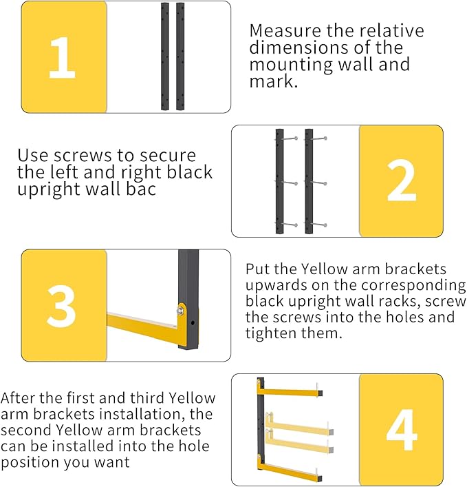 4 PACK Lumber Storage Rack Wall Mount Wood Organizer Storage Racks Heavy Duty Shelf Brackets with 6-Level System 720 LB Sturdy Folding Garage Wall Shelving, Snowboard Rack for Indoor and Outdoor
