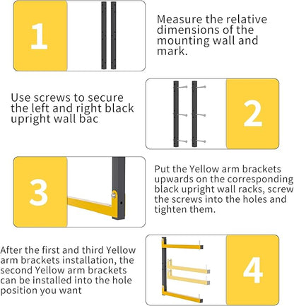 4 PACK Lumber Storage Rack Wall Mount Wood Organizer Storage Racks Heavy Duty Shelf Brackets with 6-Level System 720 LB Sturdy Folding Garage Wall Shelving, Snowboard Rack for Indoor and Outdoor