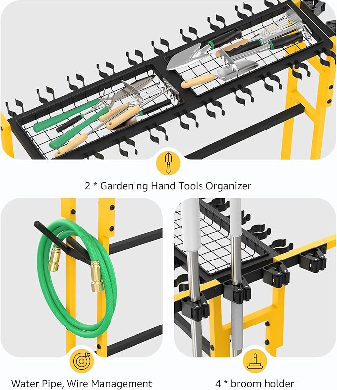 CCCEI Garage Organization with Wheels, Outdoor Gargen Yard Shed Tools Organizer Cart, Home Storage for Cleaning Supplies Organizer, Broom Holder, for Shovel and Rake, Long Farming and Farming Tools.