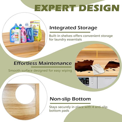 Royxen Laundry Countertop with Storage Universal Fit, Washer and Dryer Countertop with Shelf, Laundry Room Storage, 2-Tier Shelf (Oak)