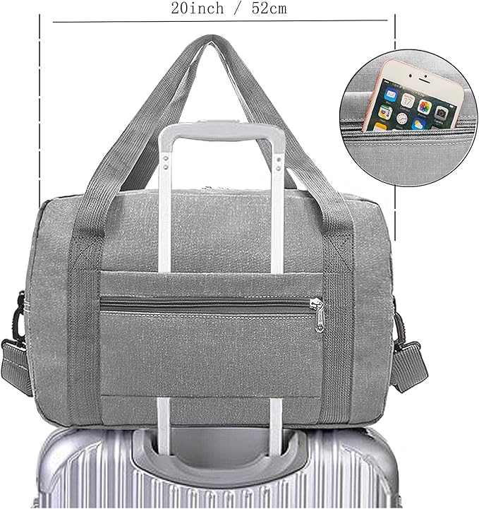 Foldable Carry on Luggage Bag 22x14x9 Personal Item Bag for Airplanes Travel Duffel Bag for Women and Men (40L, Dark Grey)