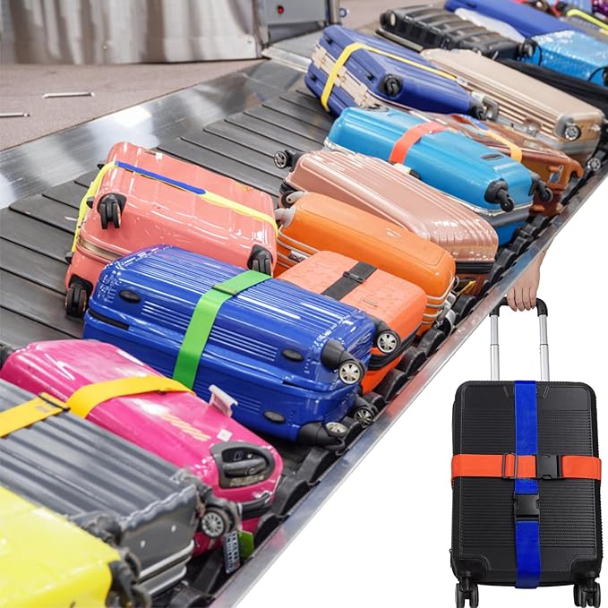 4Pcs Luggage Straps for Suitcase Travel Accessories TSA Approved, 80In Long Belts to Keep Your Suitcase Secure, Adjustable Bag Straps with Quick-Release Buckle for Travel Bag Closure, Rose