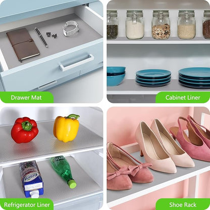 Light Gray Shelf Liners for Kitchen Cabinets Non Adhesive Drawer Liner for Bathroom Waterproof Refrigerator Liners for Shelves Fridge Plastic Mats Cabinet Cupboard Liner 17.5 x 157.4 Inches