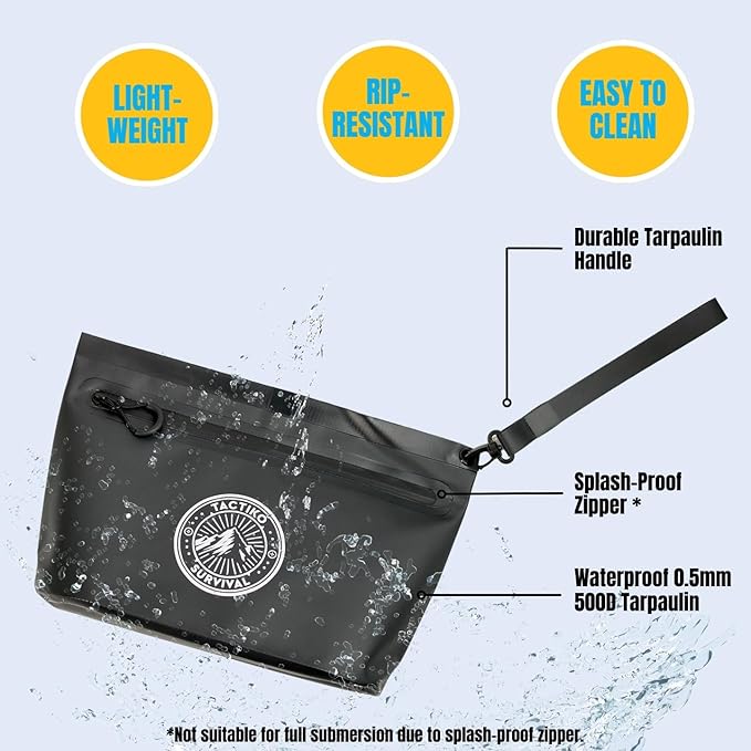 Tactiko Heavy-Duty Splash Water Resistant Zipper Pouches - 2L Hold-All Organizers for Dry Bags, Travel Bags (Black)
