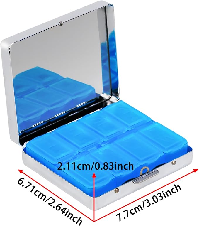 8‑Compartment Metal Pill Box Organizer – Portable Medicine Case 3″×2.6″ | Food‑Grade Dividers | Secure Snap Button Lid | Travel & Gift for Seniors (Floral Cross of Life)