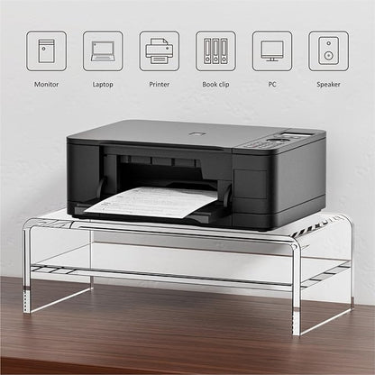 Acrylic Monitor Stand, 2 Tiers Clear Monitor Riser Computer Stand for Office, Home, Office, 5.12 Inches Hight PC Desk Stand for Keyboard Storage, Premium Platform for Laptop Printer TV Screen