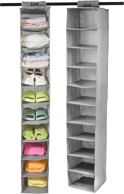 Boxy Concepts 10-Shelf Hanging Hat Organizer for Baseball Caps - Grey Contemporary Fabric - Space-Saving Baseball Cap Organizer & Closet Storage - Wall-Mount Hat Rack & Shoe Rack