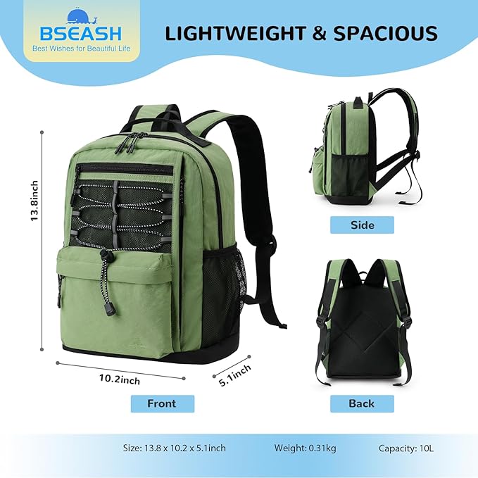 10L Small Size Casual Backpack for Kids Girls Boys Ages 3-9, Mini Waterproof Outdoor Sport Travel Hiking Camping Daypack (Army Green)