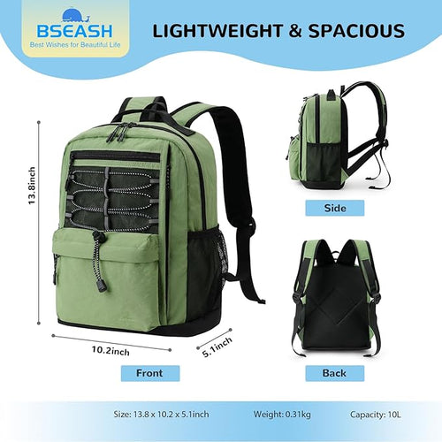 10L Small Size Casual Backpack for Kids Girls Boys Ages 3-9, Mini Waterproof Outdoor Sport Travel Hiking Camping Daypack (Army Green)