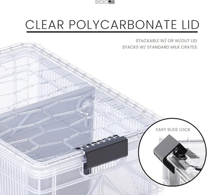 SIDIO CRATE Starter Pack - Two Full Size and One Half Size SidioCrate, Stackable Outdoor Organizer Storage Bins with Clear Lid and Dividers - Clear