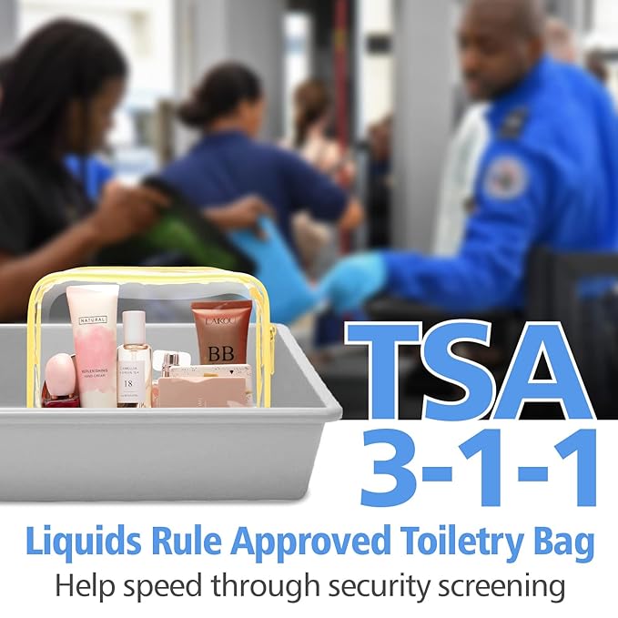 PACKISM Clear Toiletry Bag - 3 Pack TSA Approved Toiletry Bag Quart Size Bag, Travel Makeup Cosmetic Bag for Women Men, Carry on Airport Airline Compliant Bag, Yellow