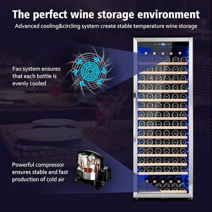 Wine Cooler Refrigerator, 179 Bottles Professional Wine Fridge with Powerful Compressor,Quiet Operation and Elegant Design for Wine Lovers