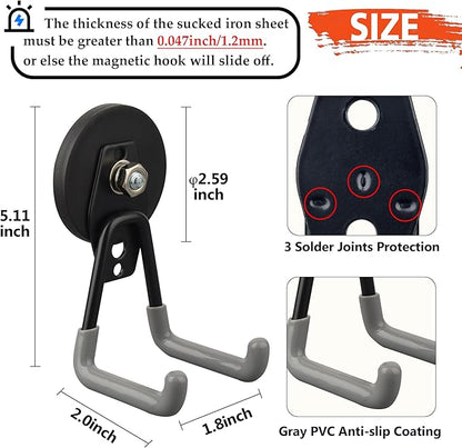 ULIBERMAGNET Heavy Duty Magnetic Hooks,Strong Large Magnet Hooks for Power Drill,Garden Tools, Hose,Pegboard,Garage, Workshop,2 Pack Magnetic Storage Hooks for Indoor Outdoor Hanging(Gray)