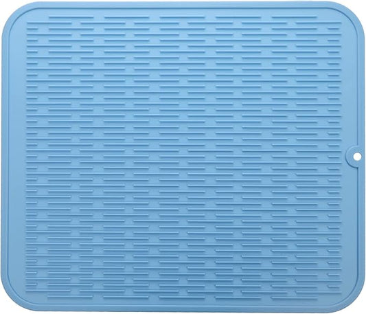 Silicone Dish Drying Mat for Multiple Usage,Easy clean,Eco-friendly,Heat-resistant Silicone Mat for Kitchen Counter or Sink,Refrigerator or Drawer Liner Light Blue 2XL 24 inches x 18 inches